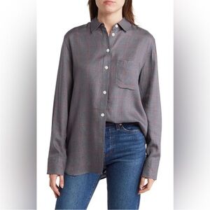 🤍 Rag & Bone Maxine Gray Houndstooth Button Down size medium 100% Rayon